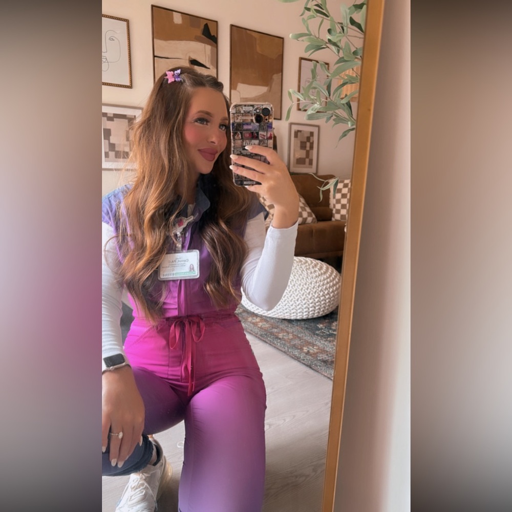 Figs Purple Jumpsuit with Drawstring Waist and Color-Block Design